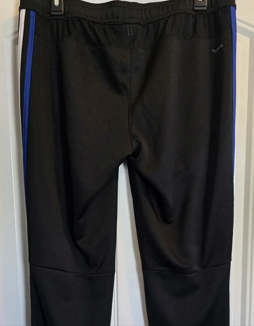 Adidas Men's Black Joggers with Red, White & Blue Side Stripes And Ankle Zipper.